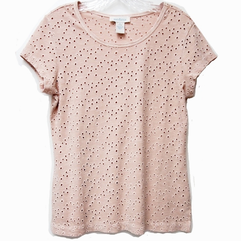 Sundance Light Tan Peach Eylet 100% Cotton Top Size XS